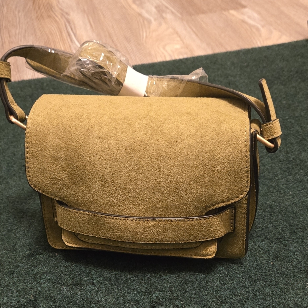 Suede Crossbody Bag in Olive Green